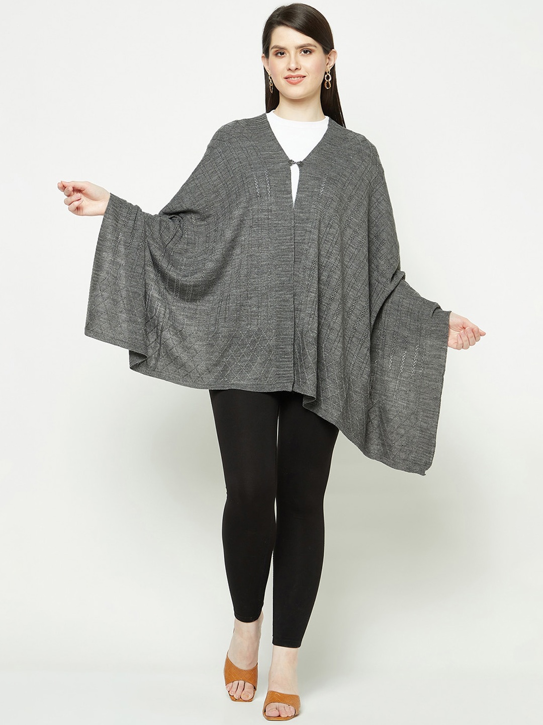 

Knitstudio Self Design Front Closure Knitted Stole, Grey