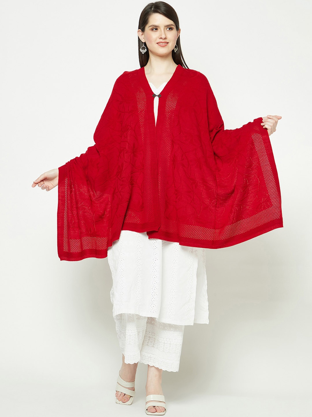 

Knitstudio Floral Knitted Shawl, Red