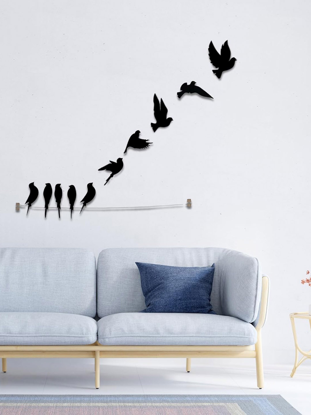 

7 Decore 10 pieces Black and white Wooden 3D Birds on Jute Rope Wall Hanging