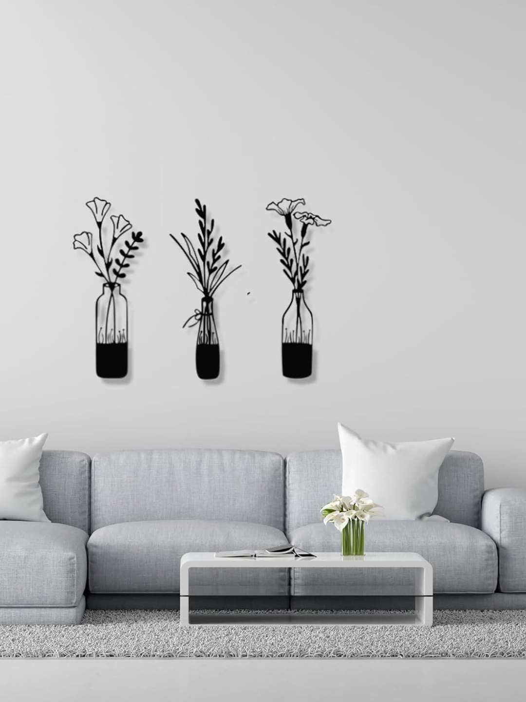 

7 Decore Black 3 Pieces Wooden Flower Vase Wall Decor