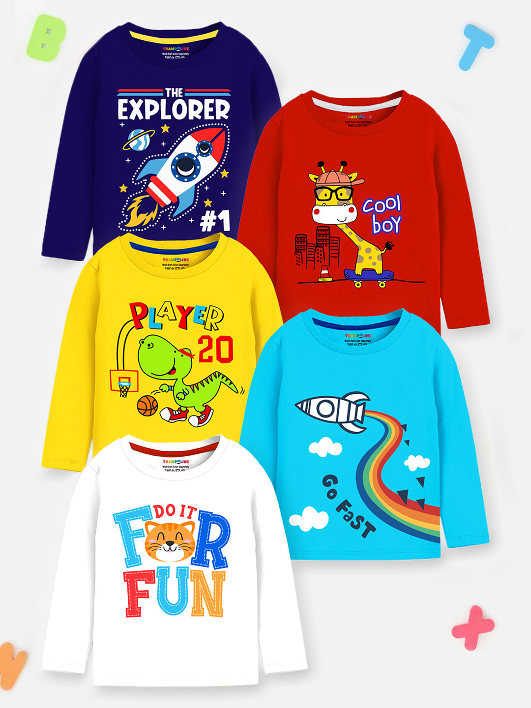 

Trampoline Boys Pack Of 5 Printed Long Sleeves T-shirts, Red