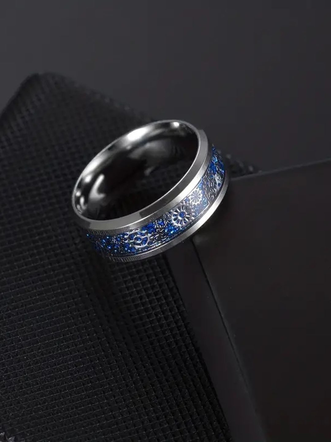 

VIEN Men Silver-Plated Mechanical Gear Wheel Finger Ring