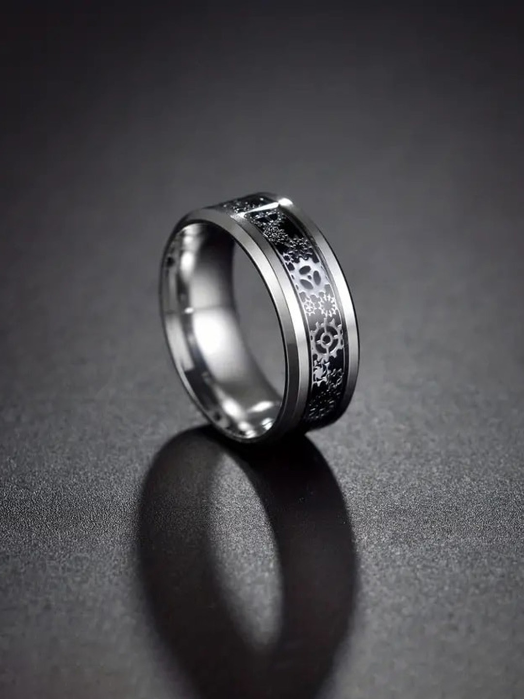 

VIEN Men Silver-Plated Stainless Steel Mechanical Gear Wheel Finger Ring