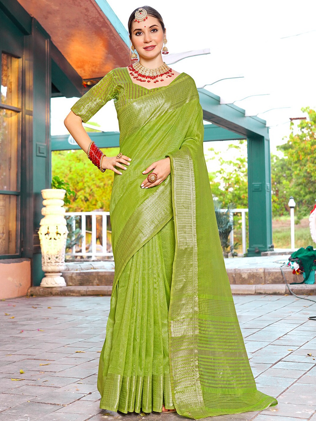 

Anouk Woven Design Zari Organza Saree, Green