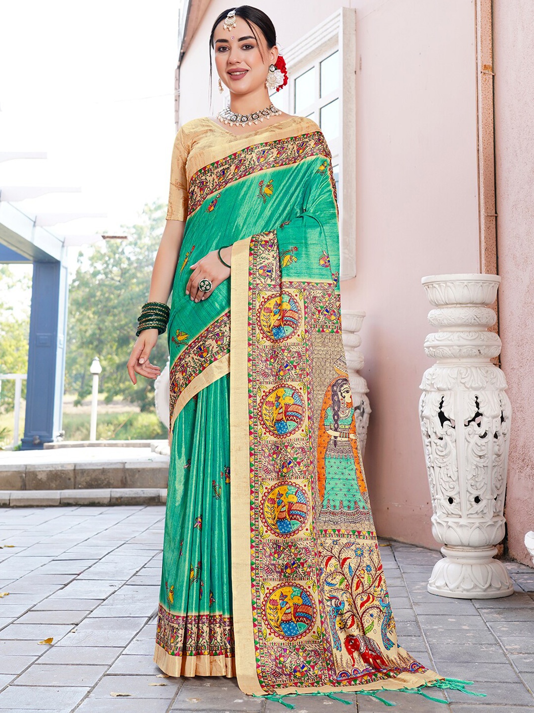 

Anouk Rustic Ethnic Motifs Printed Saree, Green