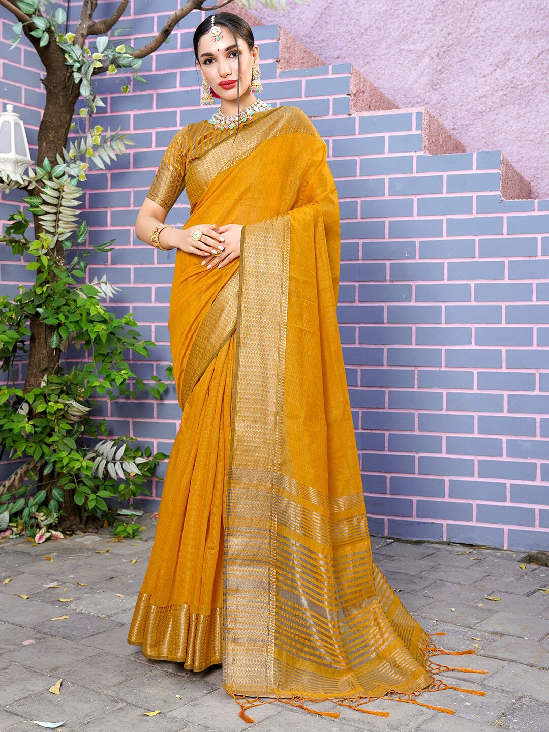 

Anouk Yellow Woven Design Organza Saree