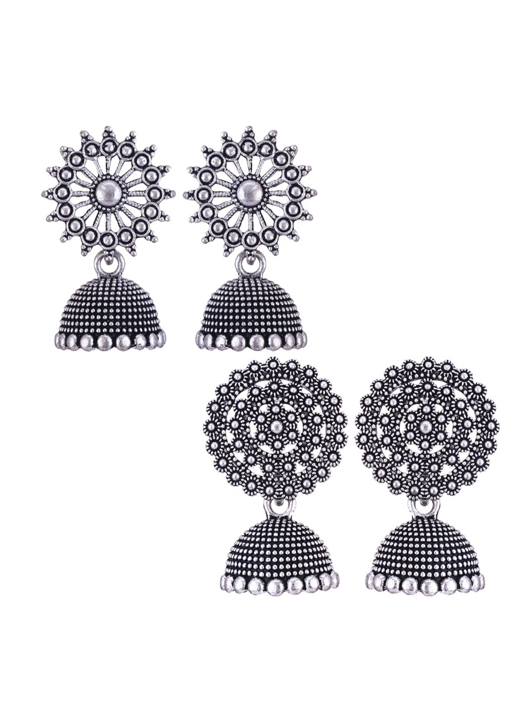 

MEENAZ Set Of 2 Silver-Plated Dome Shaped Jhumkas