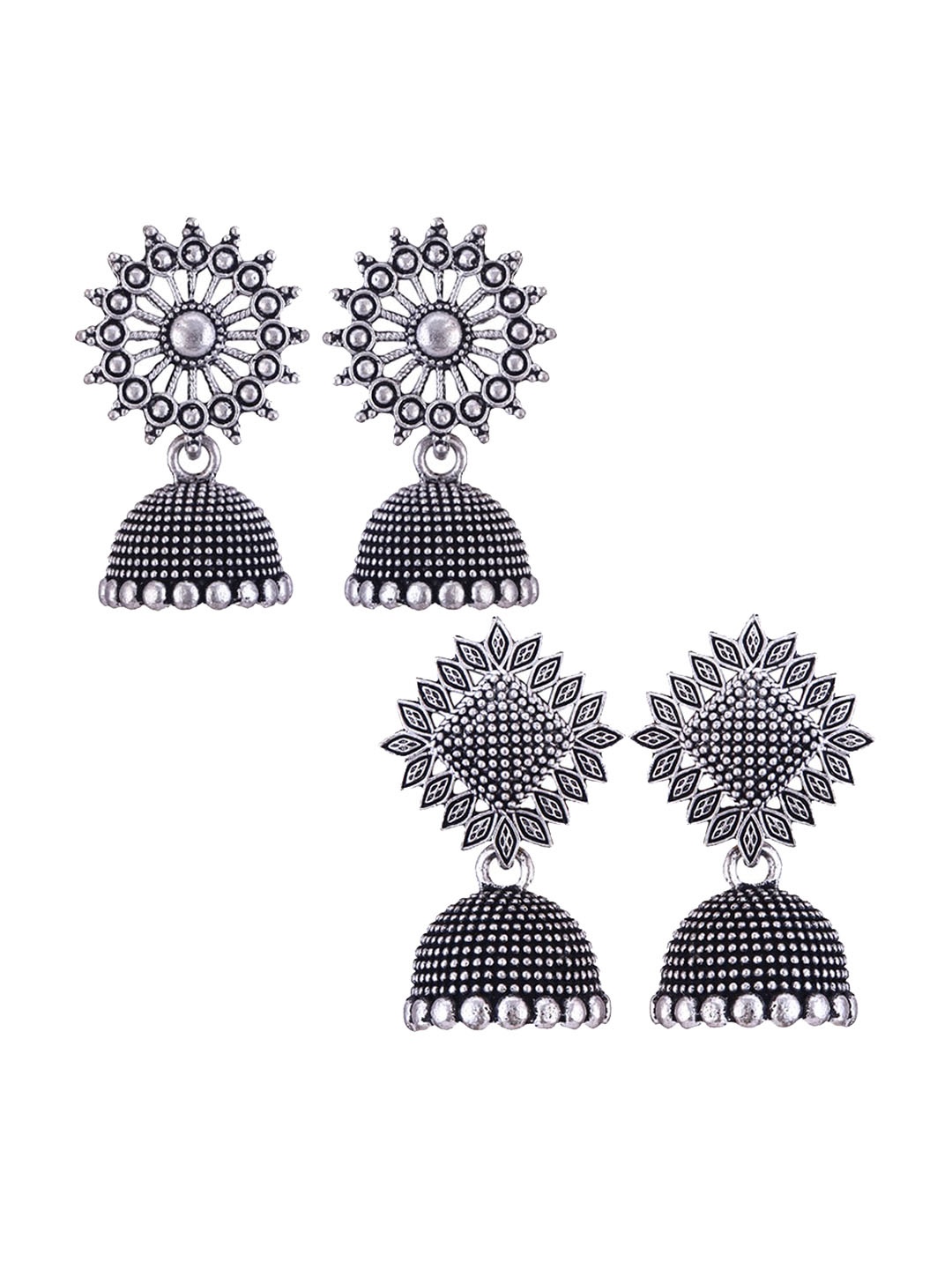 

MEENAZ Set Of 2 Silver-Plated Dome Shaped Jhumkas