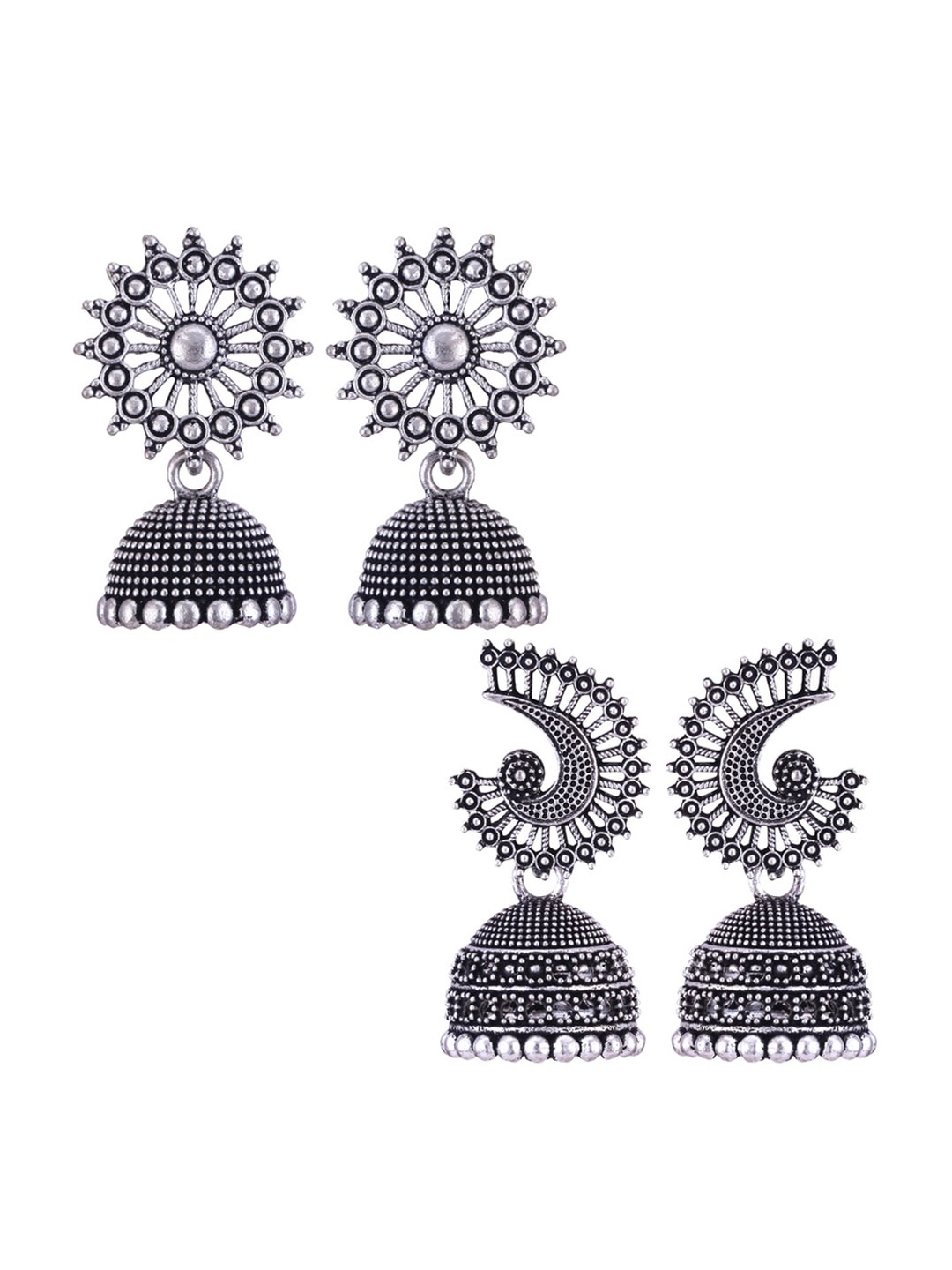 

MEENAZ Set Of 2 Peacock Shaped Silver-Plated Jhumkas