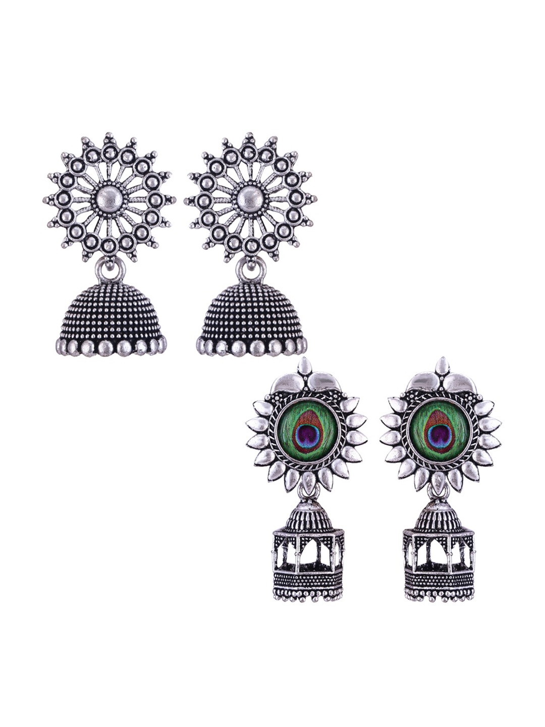 

MEENAZ Set Of 2 Peacock Shaped Silver-Plated Jhumkas