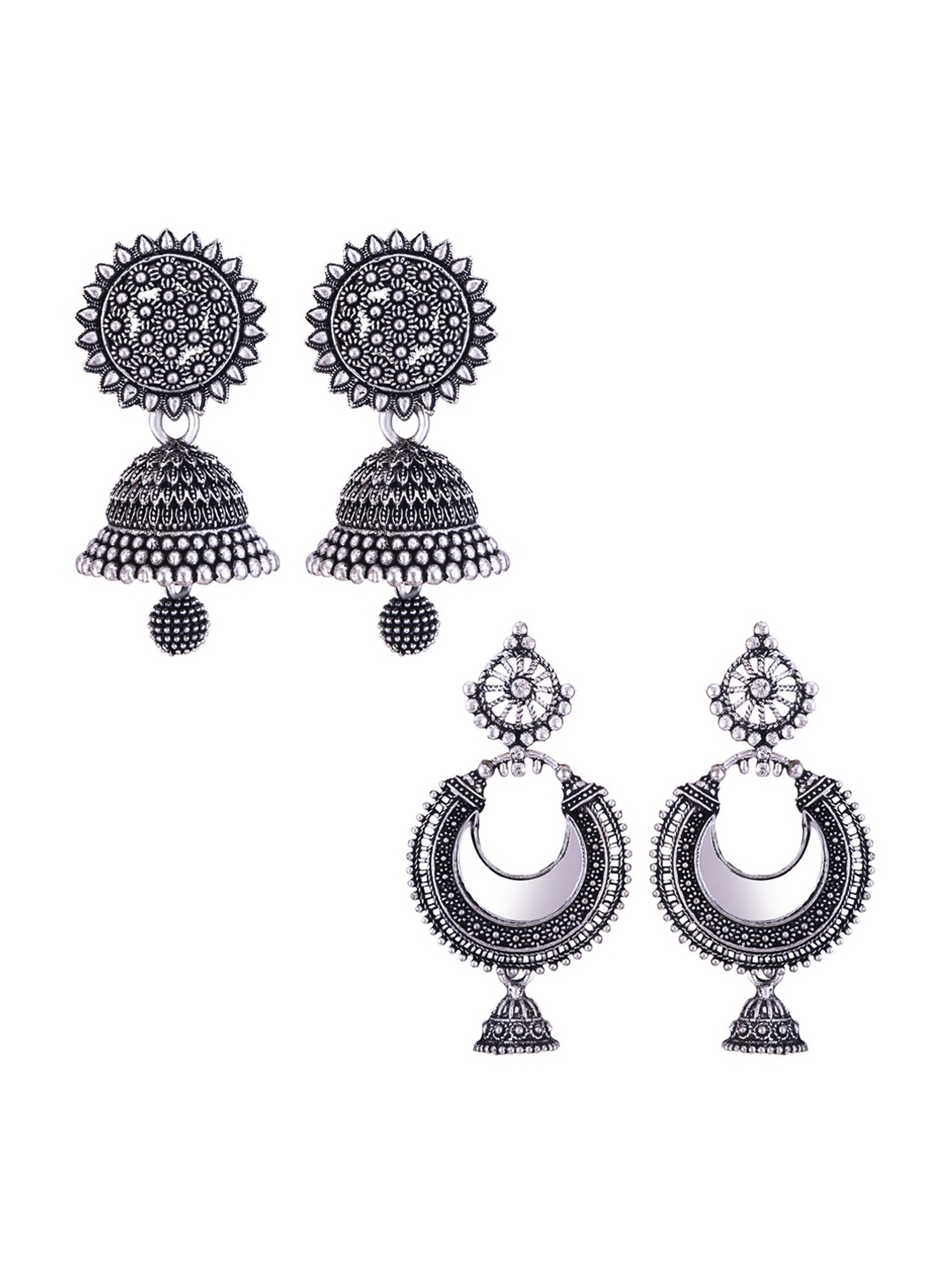 

MEENAZ Set Of 2 Silver-Plated Stainless Steel Peacock Shaped Jhumkas