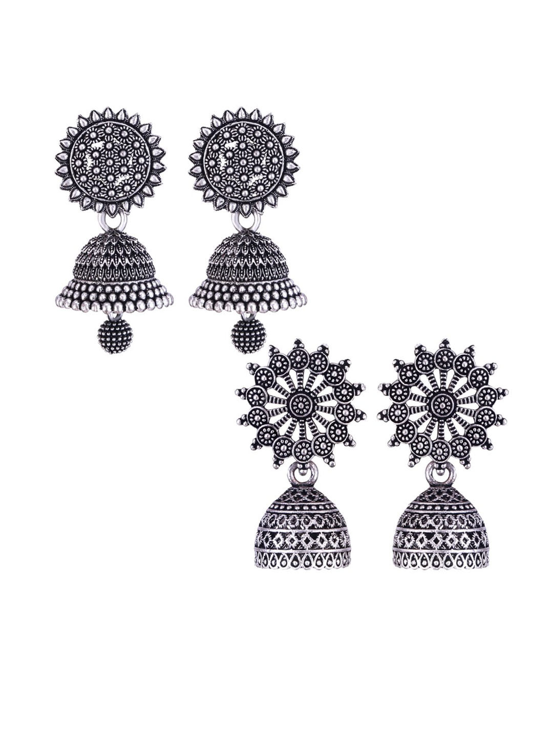 

MEENAZ Set Of 2 Silver-Plated Stainless Steel Peacock Shaped Jhumkas