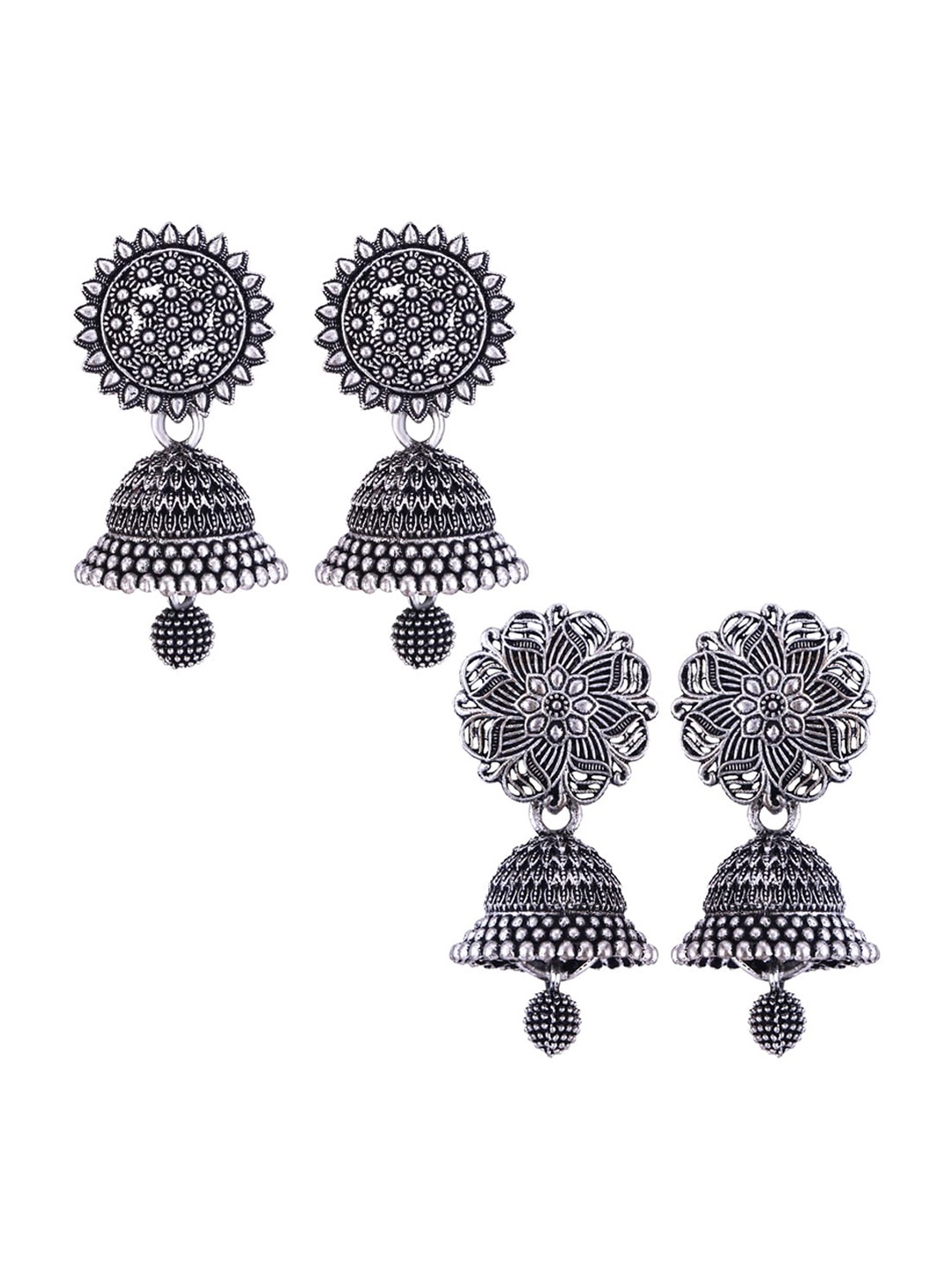 

MEENAZ Set Of 2 Silver-Plated Stainless Steel Peacock Shaped Jhumkas