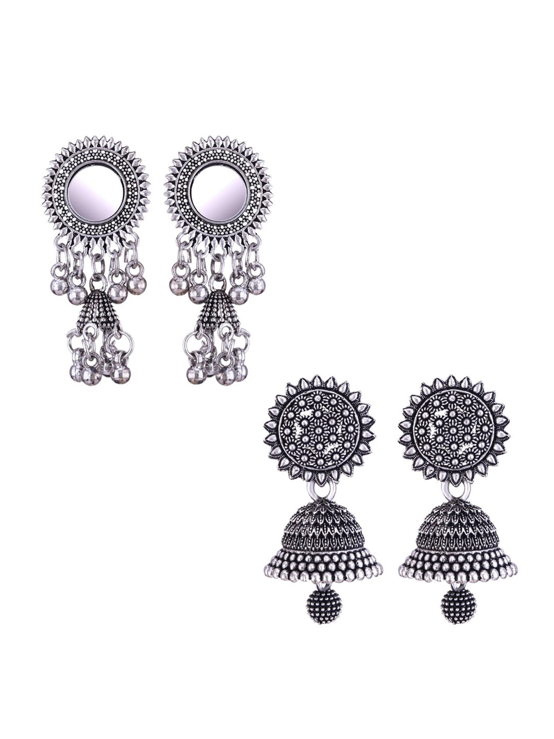 

MEENAZ Set Of 2 Silver-Plated Oxidised Jhumkas