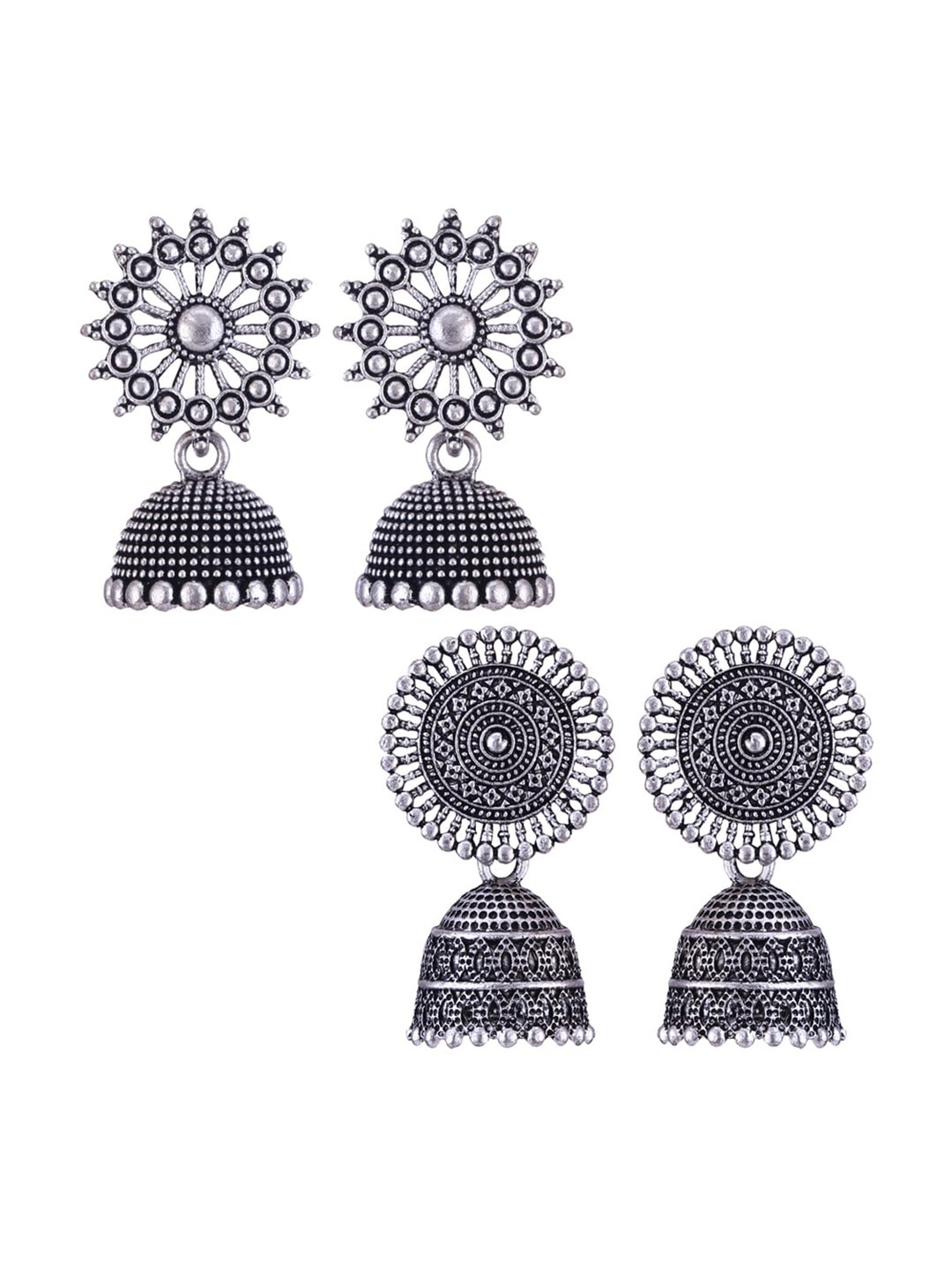 

MEENAZ Set Of 2 Silver-Plated Oxidised Jhumkas