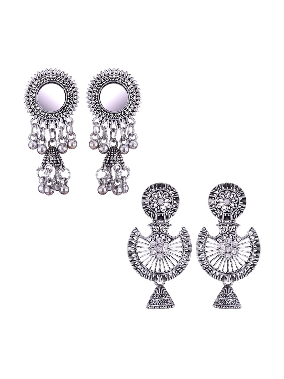 

MEENAZ Set Of 2 Stainless Steel Silver Plated Oxidised Dome Shaped Jhumkas