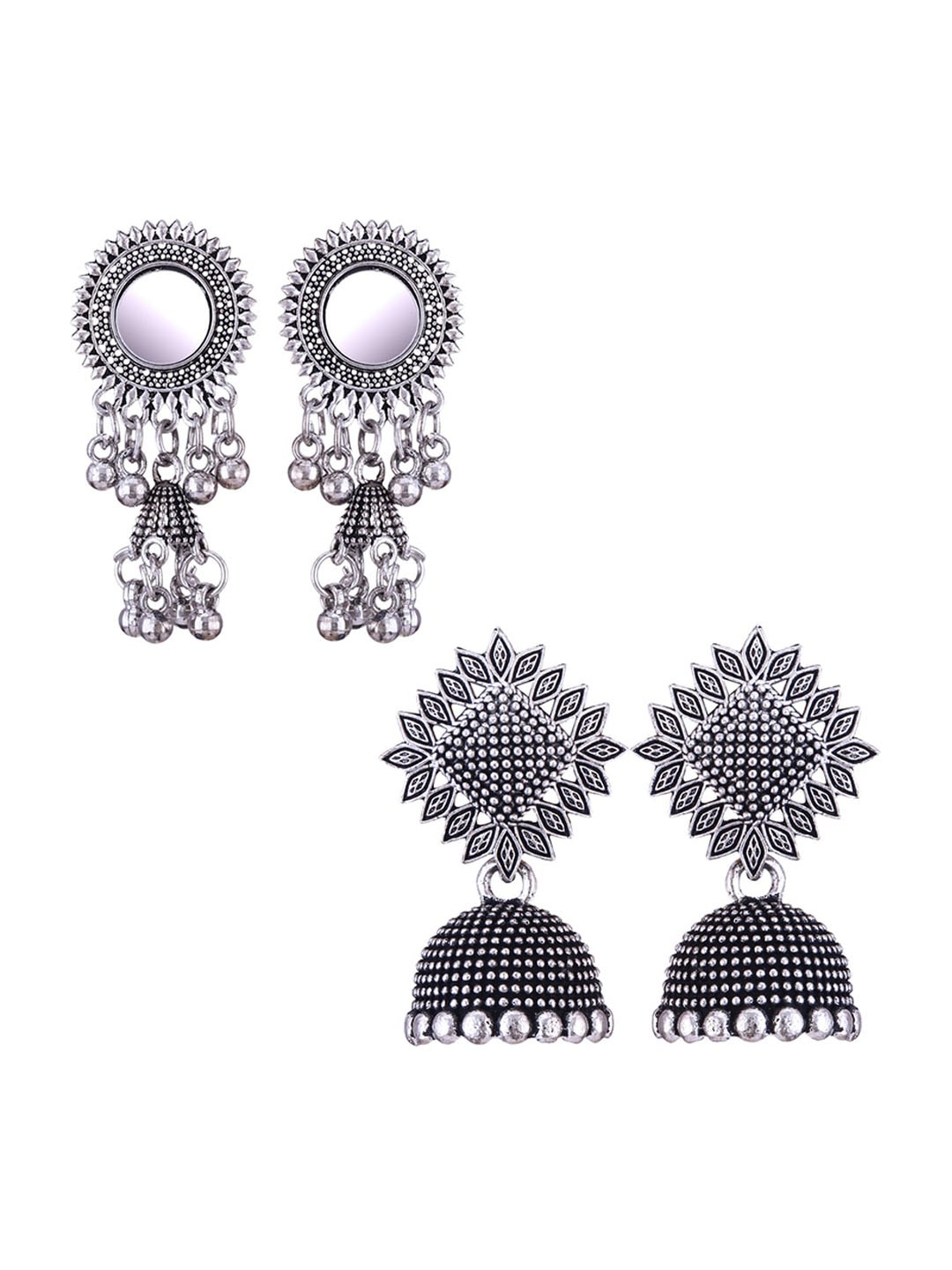 

MEENAZ Set Of 2 Silver Plated Dome Shaped Jhumkas