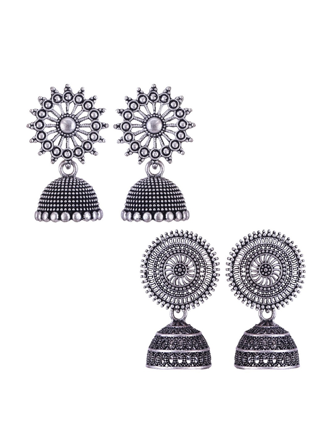 

MEENAZ Set Of 2 Silver Plated Dome Shaped Jhumkas