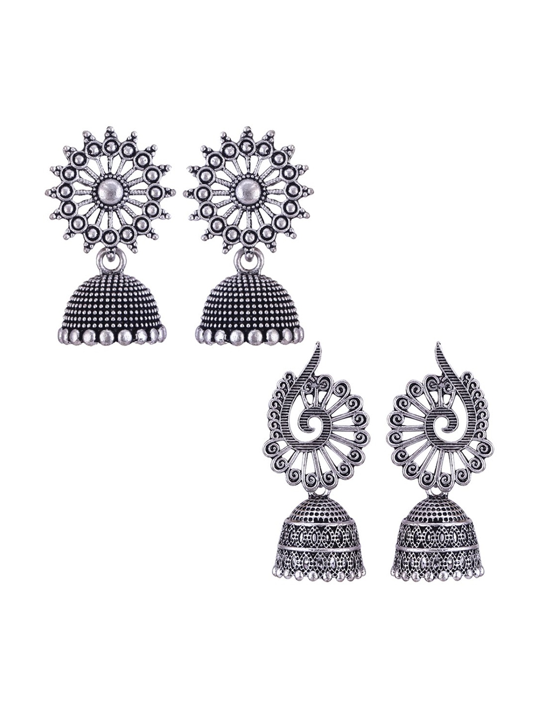 

MEENAZ Set Of 2 Silver-Plated Oxidised Jhumkas