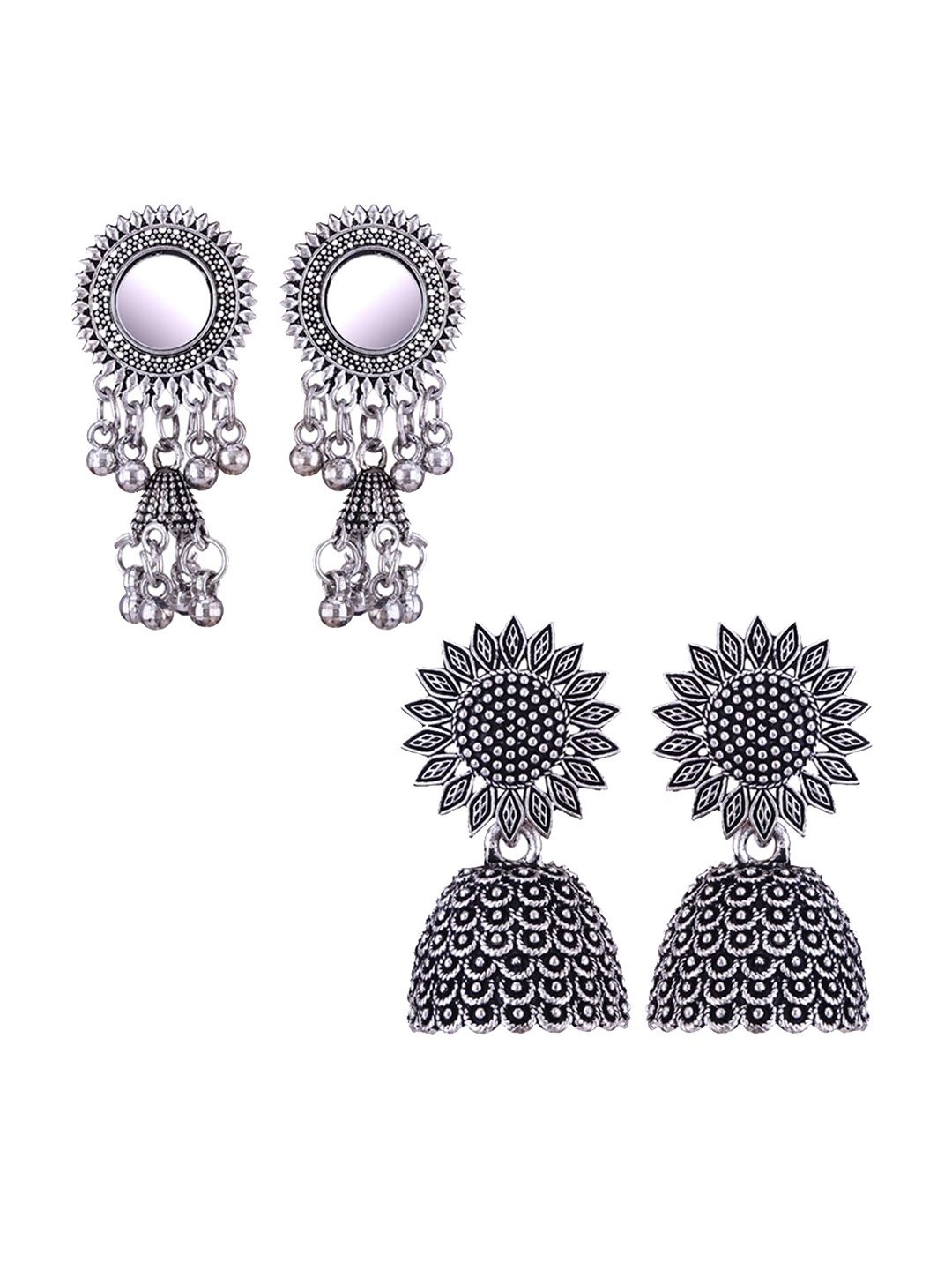

MEENAZ Set Of 2 Oxidised Classic Jhumkas Earrings, Silver