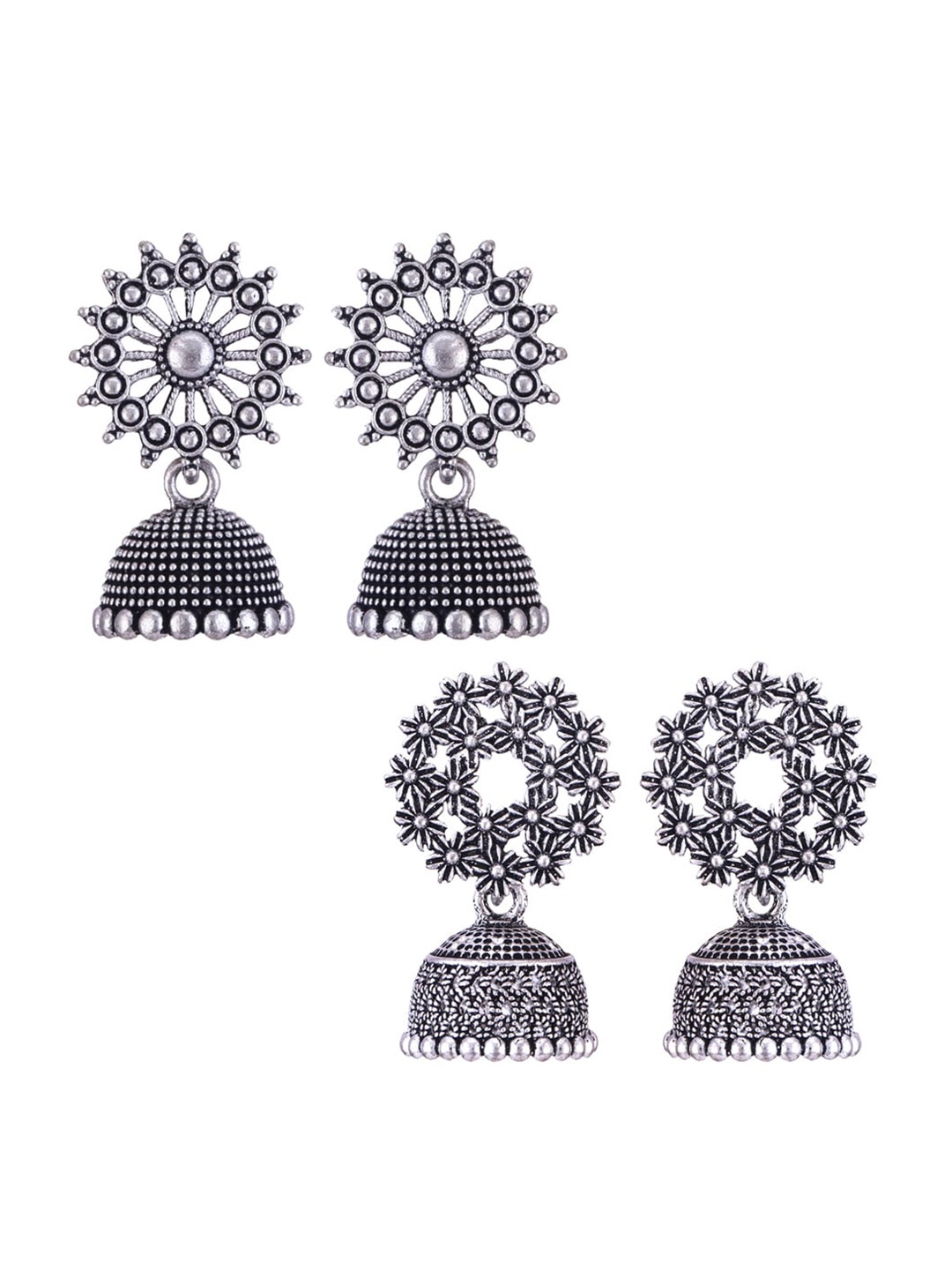 

MEENAZ Set Of 2 Peacock Shaped Oxidised Classic Jhumkas Earrings, Silver