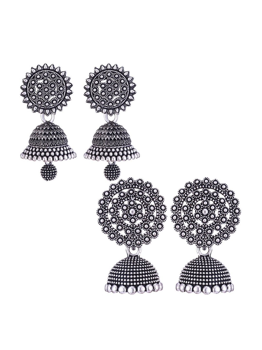 

MEENAZ Set Of 2 Silver-Plated Peacock Shaped Jhumkas