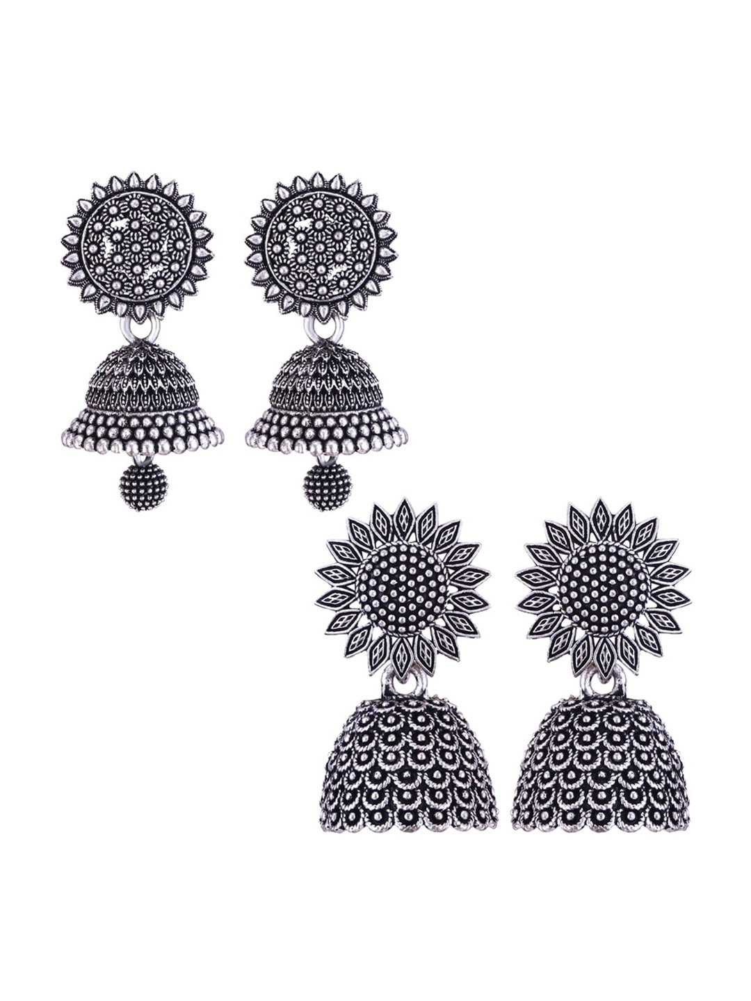 

MEENAZ Set Of 2 Silver-Plated Dome Shaped Jhumkas