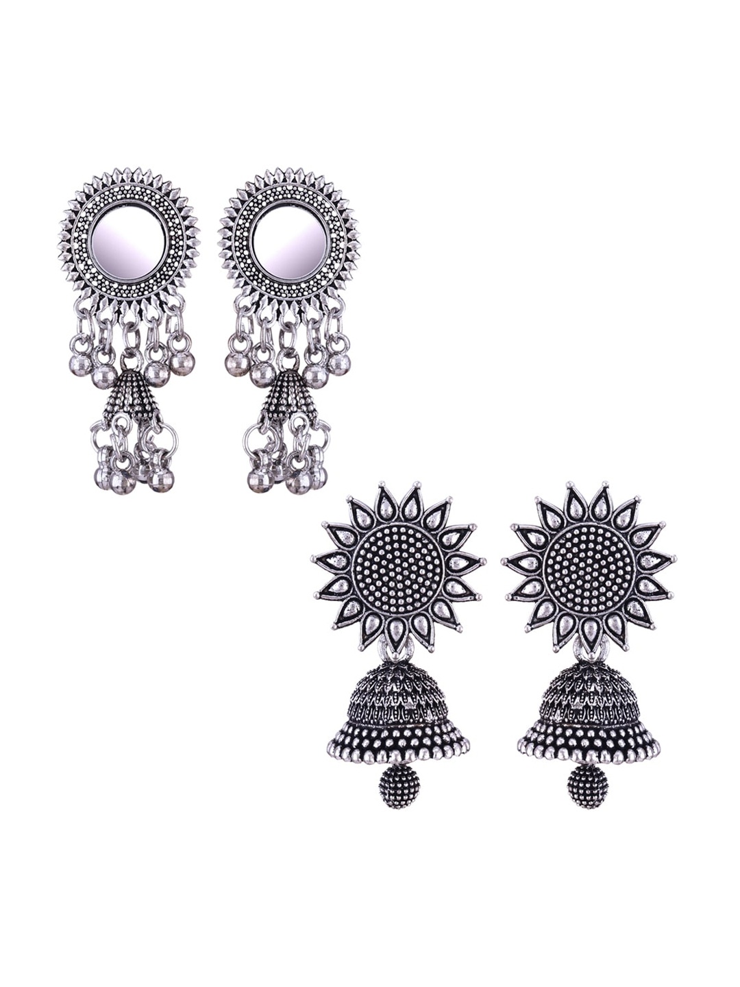 

MEENAZ Set Of 2 Silver-Plated Dome Shaped Jhumkas