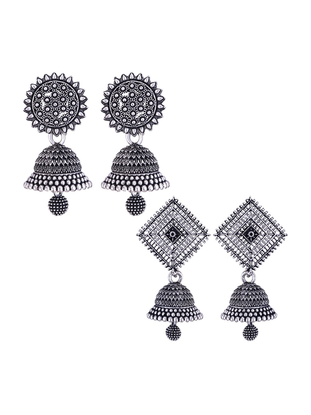 

MEENAZ Set Of 2 Stainless Steel Silver Plated Artificial Stones and Beads Studded Earrings