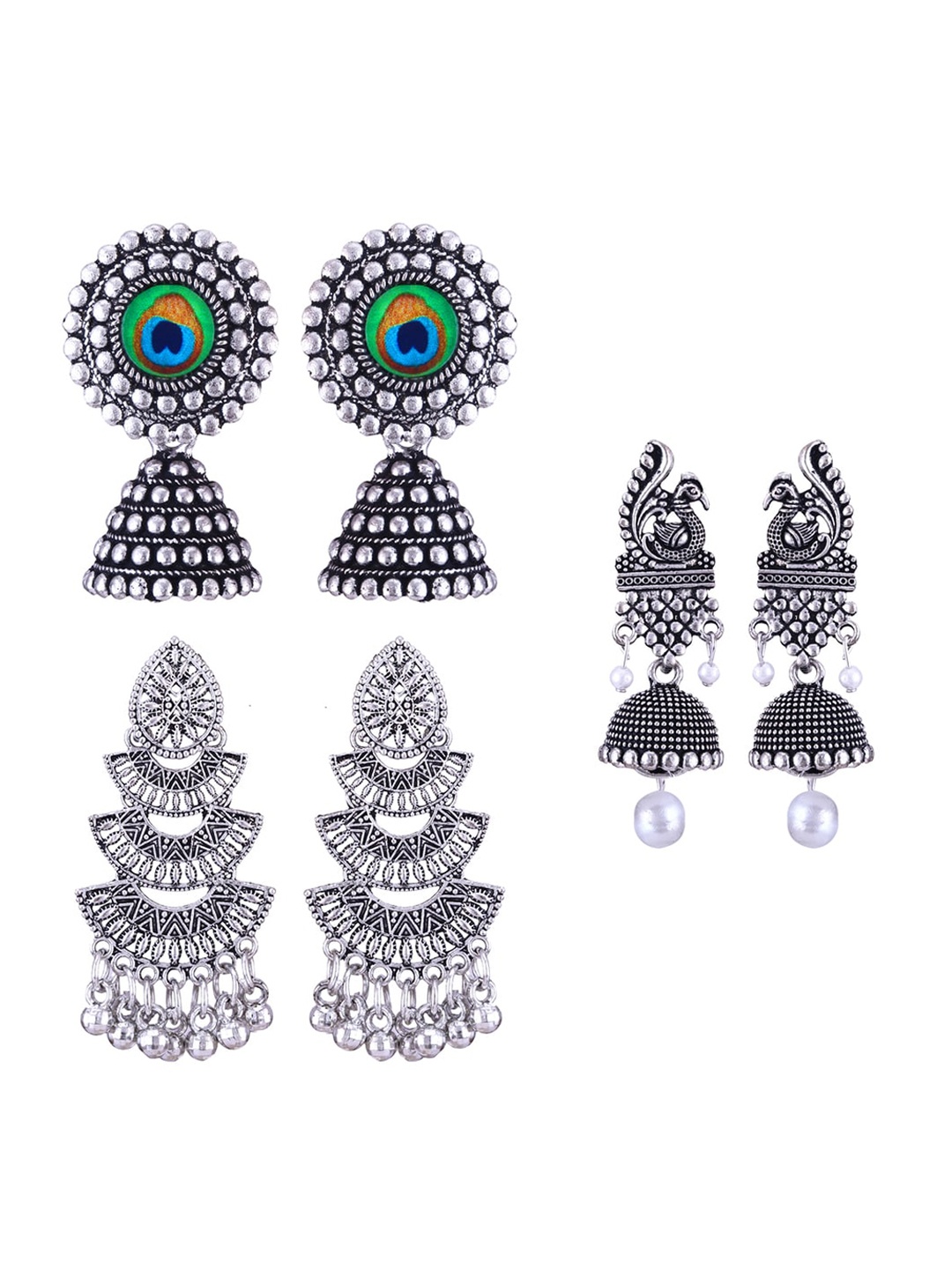 

MEENAZ Set Of Silver-Plated Peacock Shaped Jhumkas