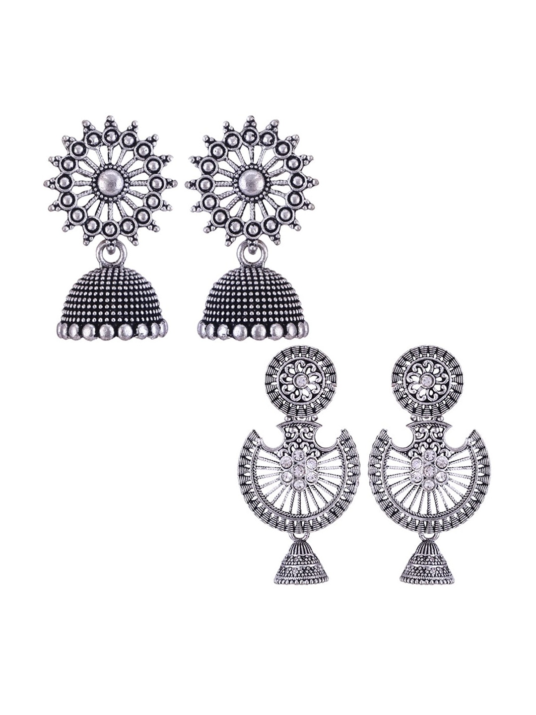 

MEENAZ Set Of 2 Silver-Plated Peacock Shaped Jhumkas