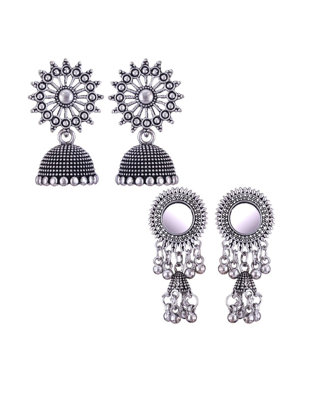 

MEENAZ Set Of 2 Silver-Plated Peacock Shaped Jhumkas