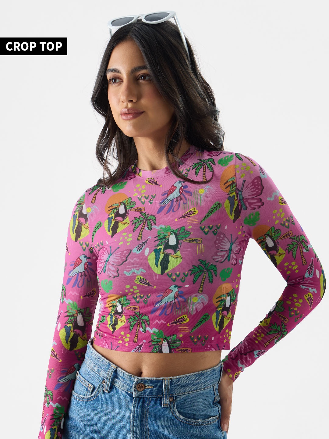 

The Souled Store Floral Printed Fitted Crop Top, Pink