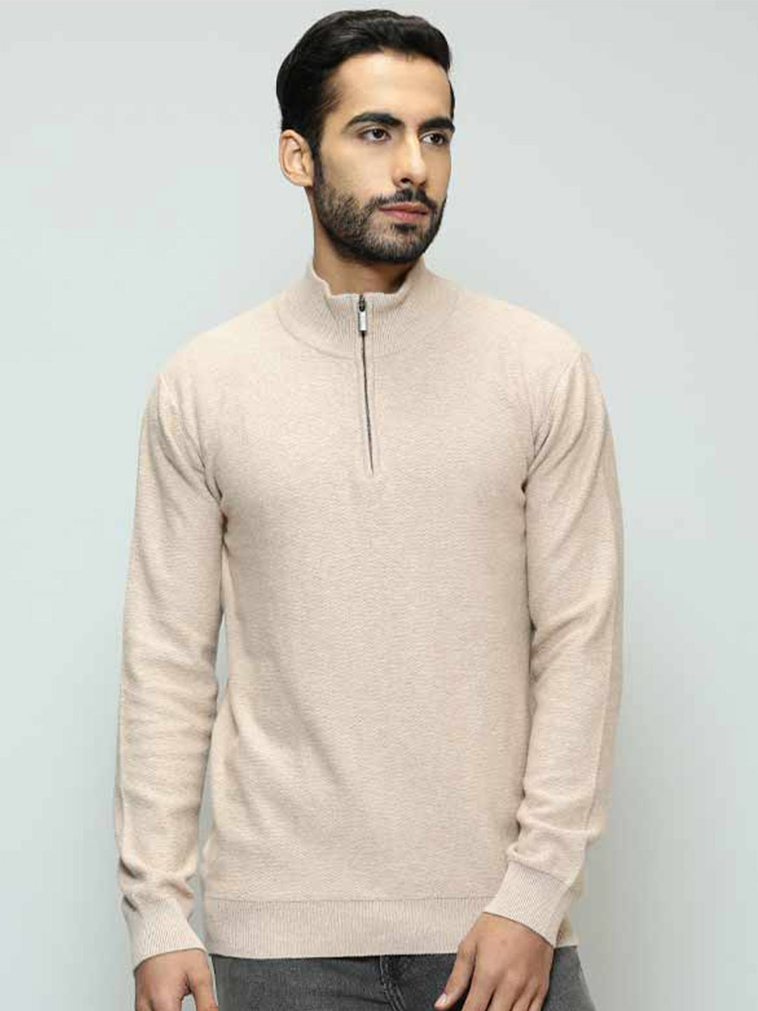 

Indian Terrain Mock Collar Cotton Pullover Sweater, Beige
