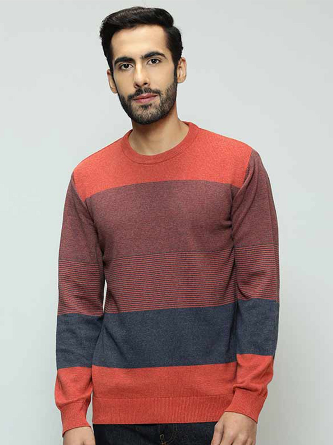 

Indian Terrain Colourblocked Round Neck Pullover Sweater, Red
