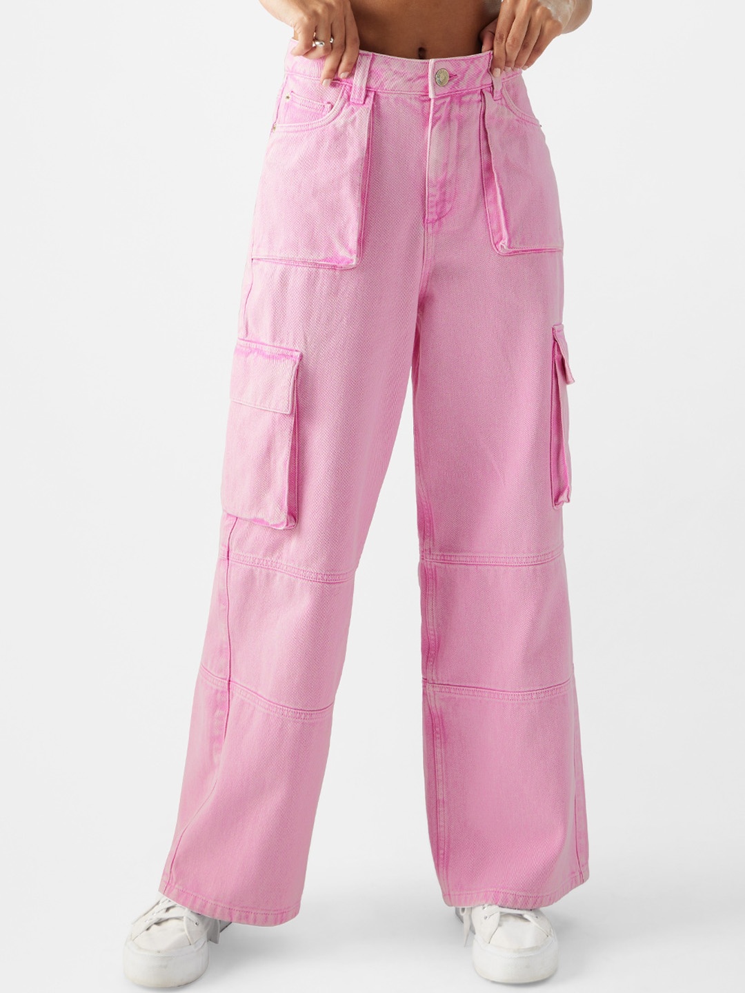 

The Souled Store Women Clean Look Pure Cotton Wide Leg Jeans, Pink