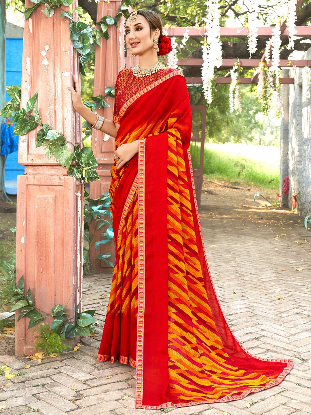 

Anouk Rustic Red Geometric Printed Saree