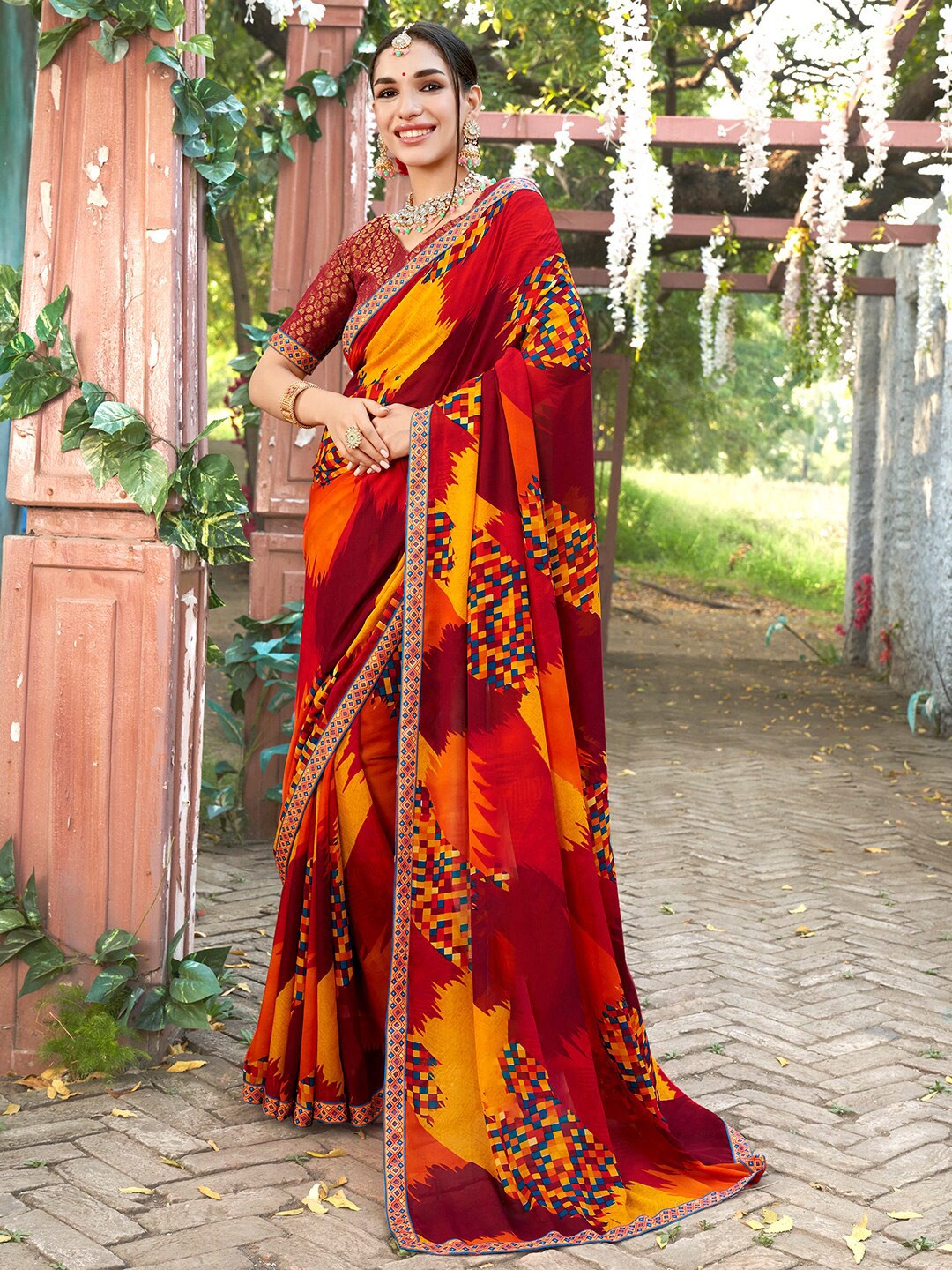 

Anouk Rustic Ethnic Motifs Printed Saree, Red