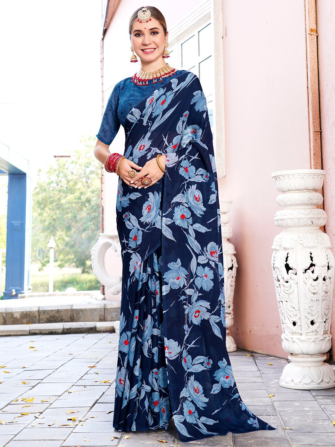 

Anouk Rustic Navy Blue Floral Printed Saree