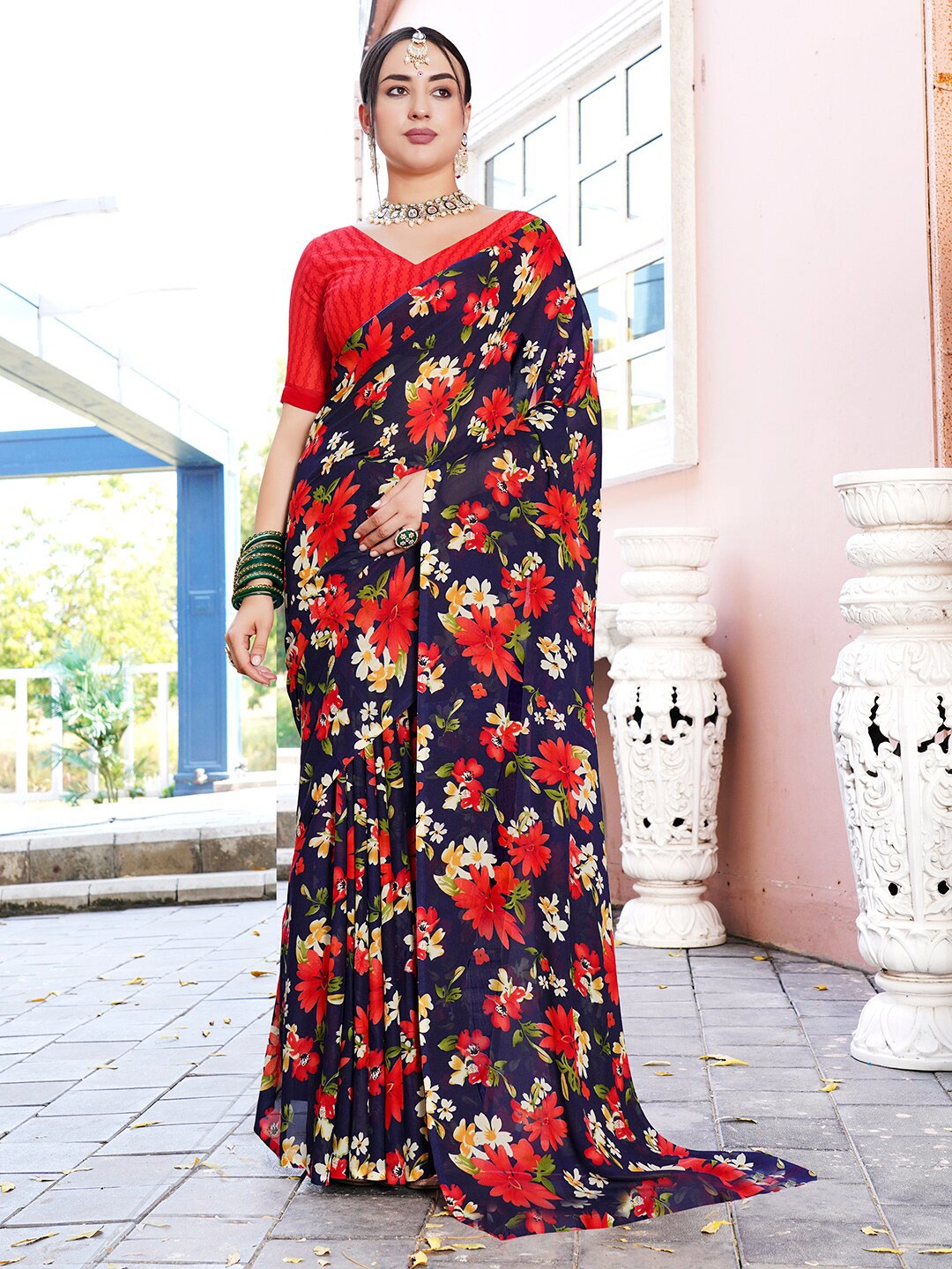 

Anouk Rustic Navy Blue Floral Printed Saree