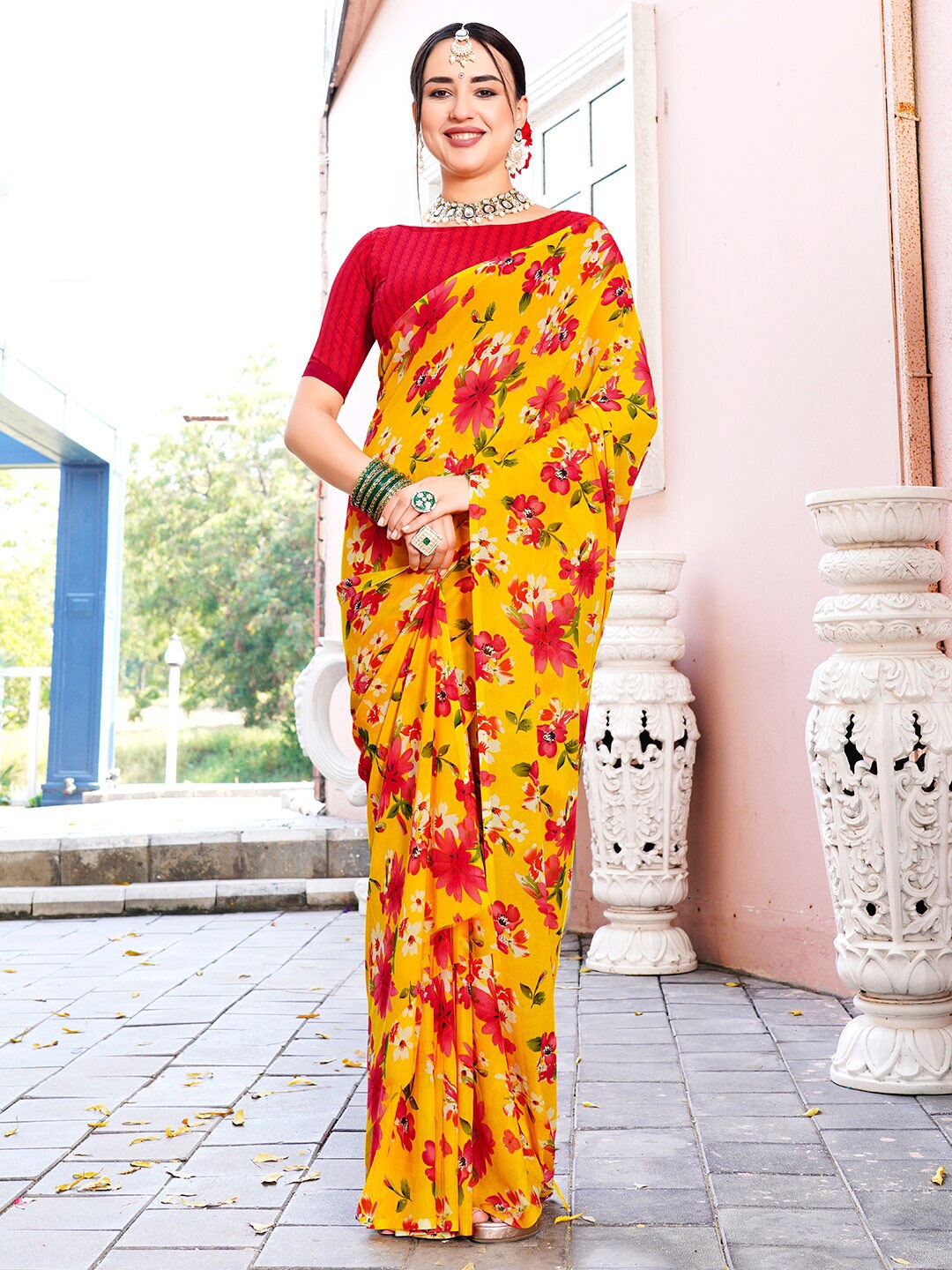 

Anouk Yellow Floral Printed Saree