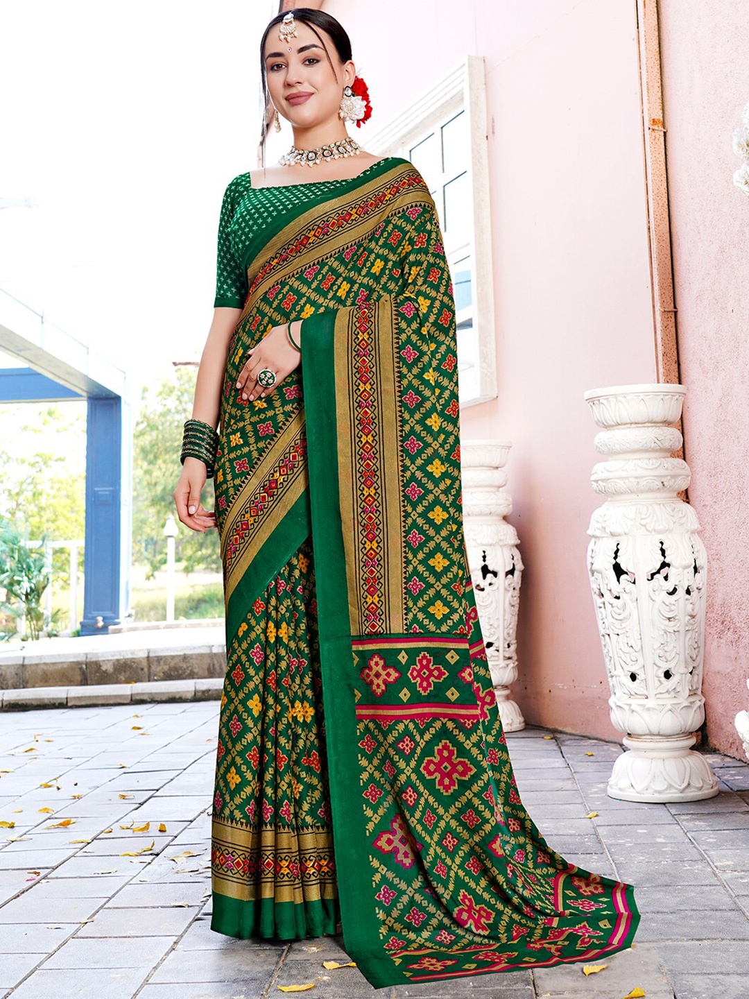 

Anouk Green Ethnic Motifs Printed Saree