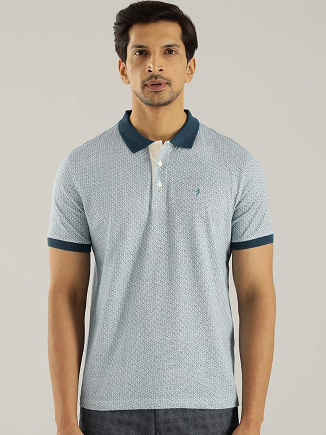 

Indian Terrain Geometric Printed Polo Collar Pure Cotton T-shirt, Blue