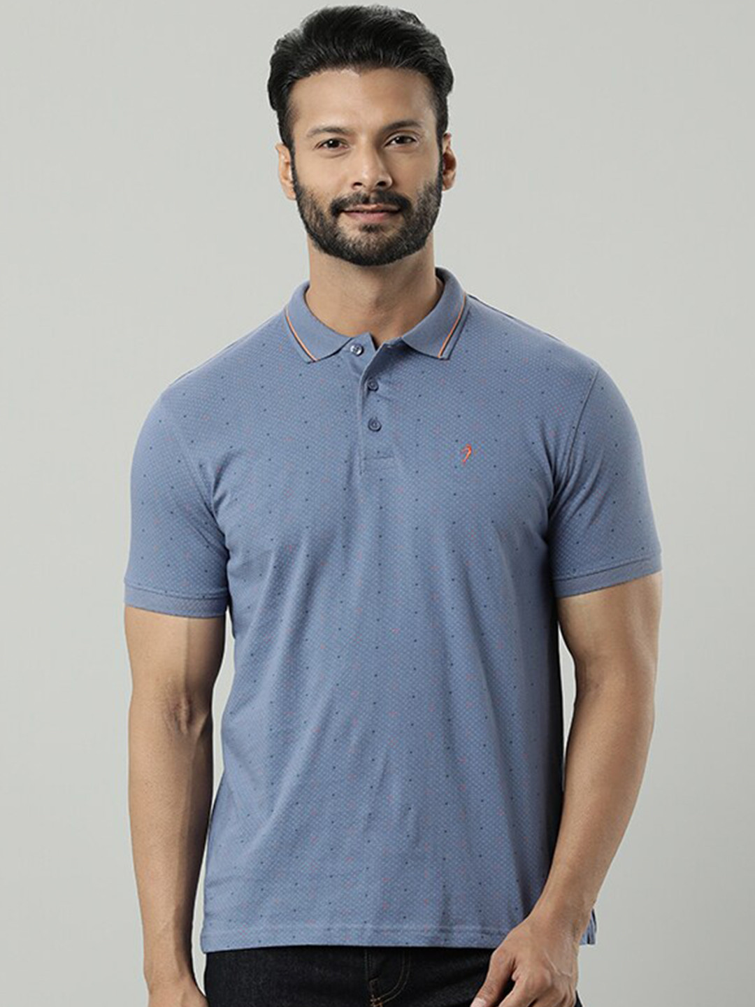

Indian Terrain Geometric Printed Polo Collar Pure Cotton T-shirt, Blue