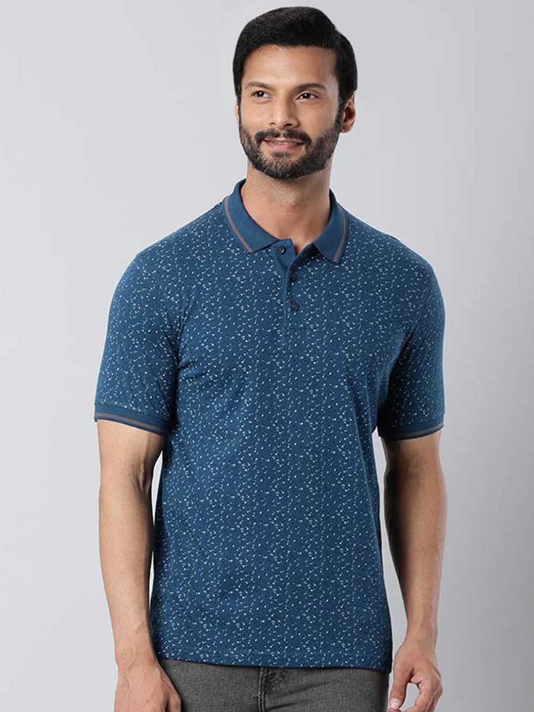 

Indian Terrain Abstract Printed Polo Collar Pure Cotton T-shirt, Blue