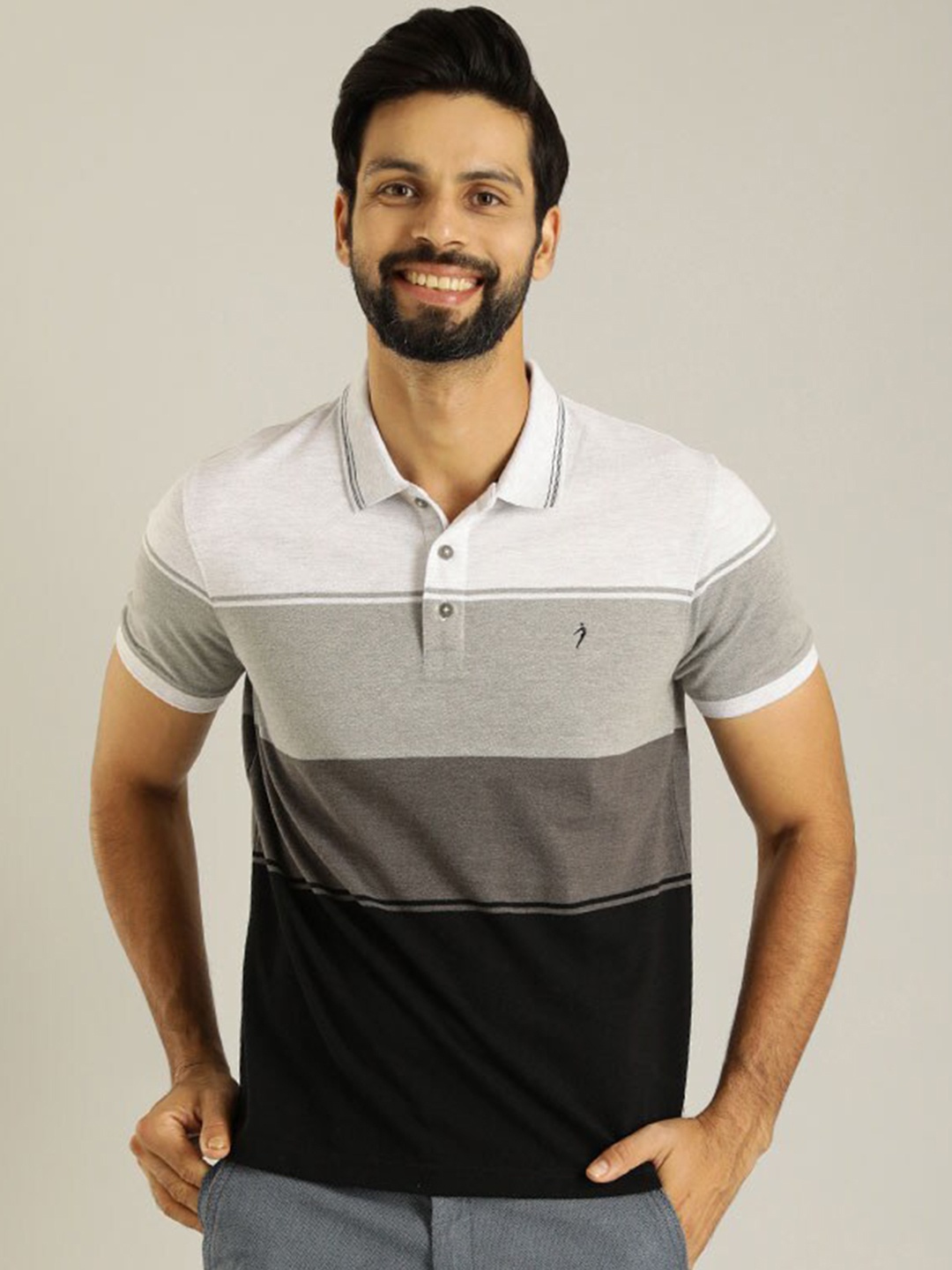 

Indian Terrain Colourblocked Polo Collar Cotton T-shirt, Black