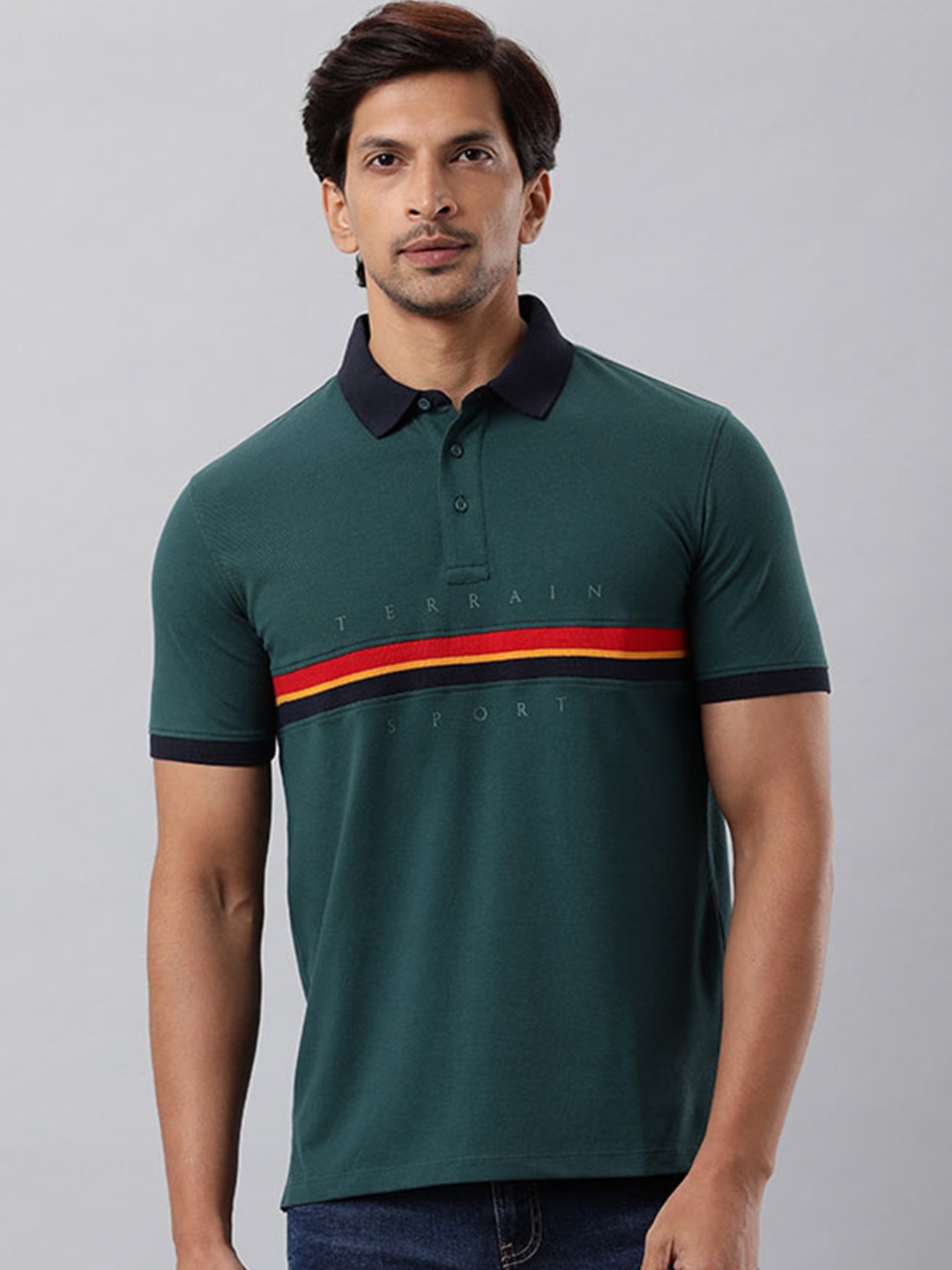 

Indian Terrain Striped Polo Collar T-shirt, Green