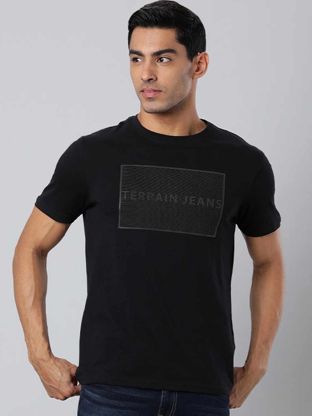 

Indian Terrain Typography Printed Cotton T-shirt, Black