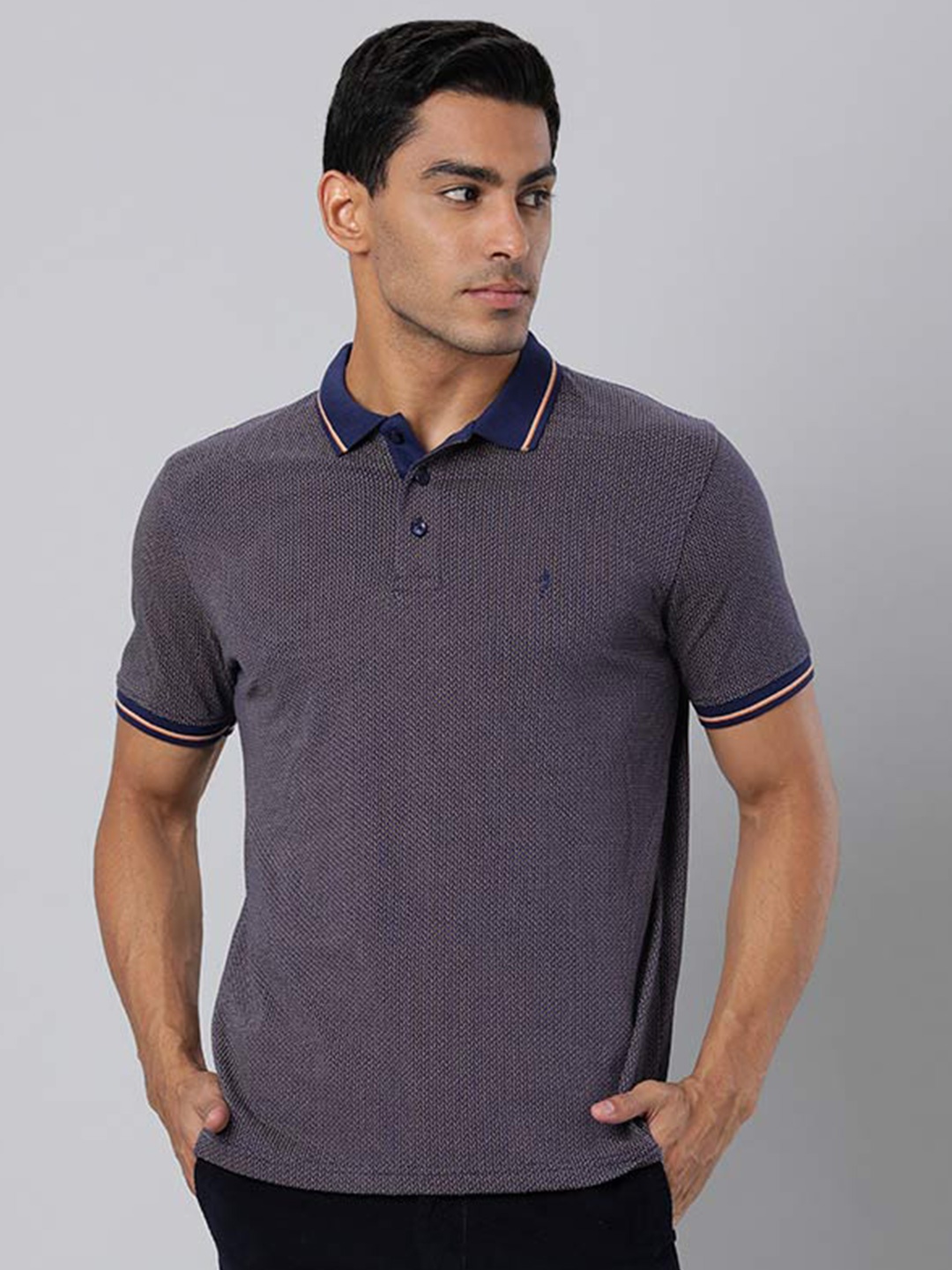 

Indian Terrain Geometric Printed Polo Collar Pure Cotton T-shirt, Blue