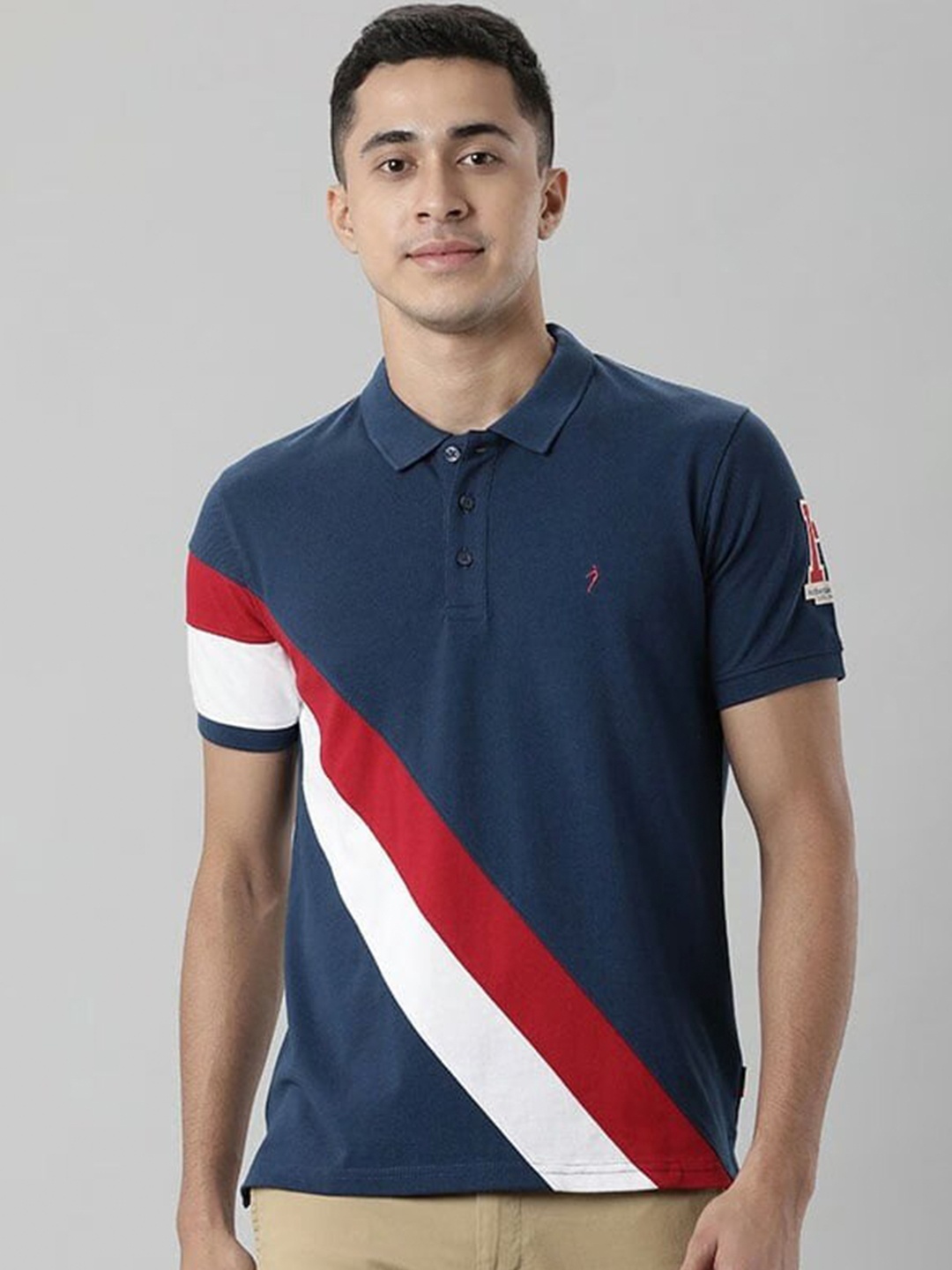 

Indian Terrain Colourblocked Polo Collar T-shirt, Blue